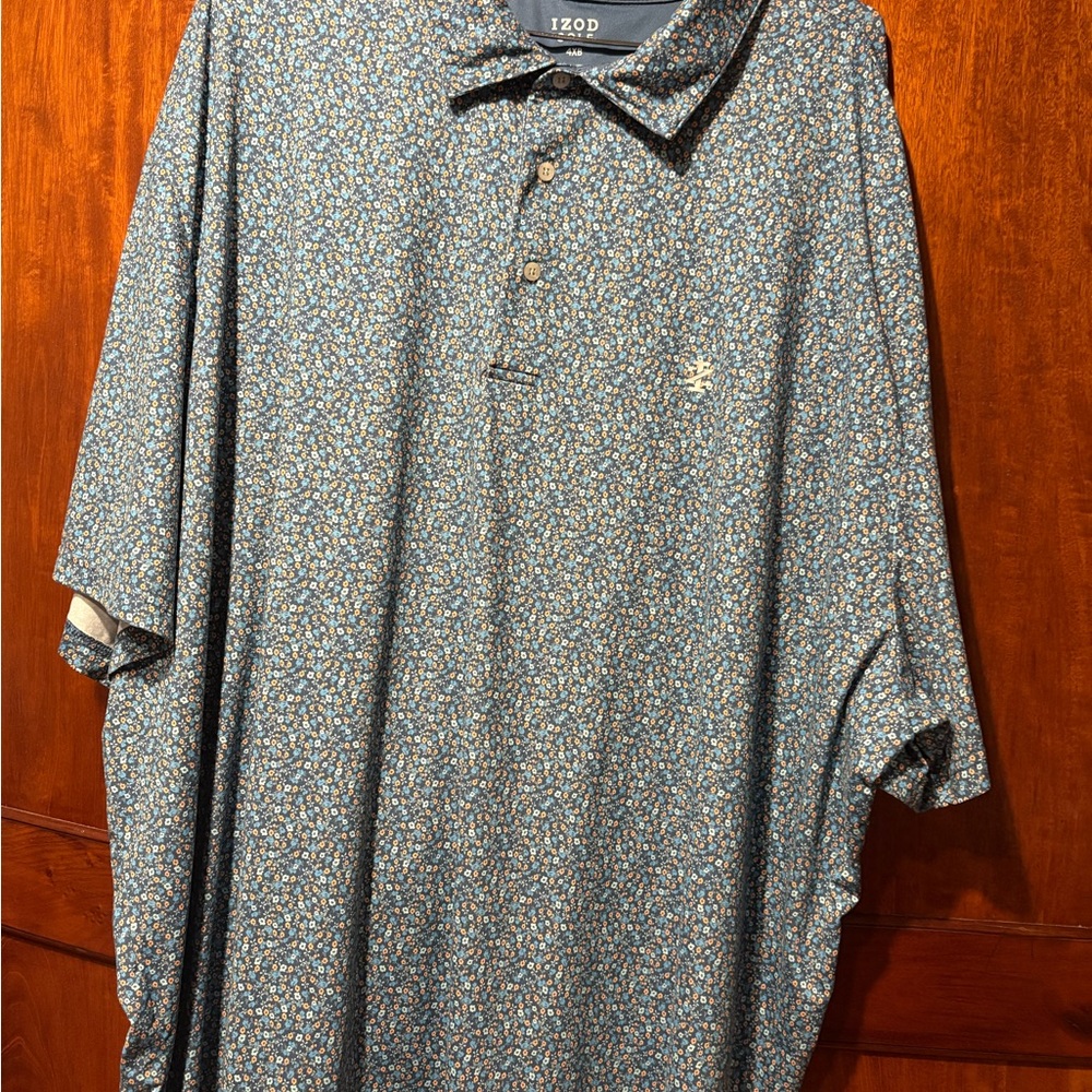 Izod Men's Teal Floral Performance Polo